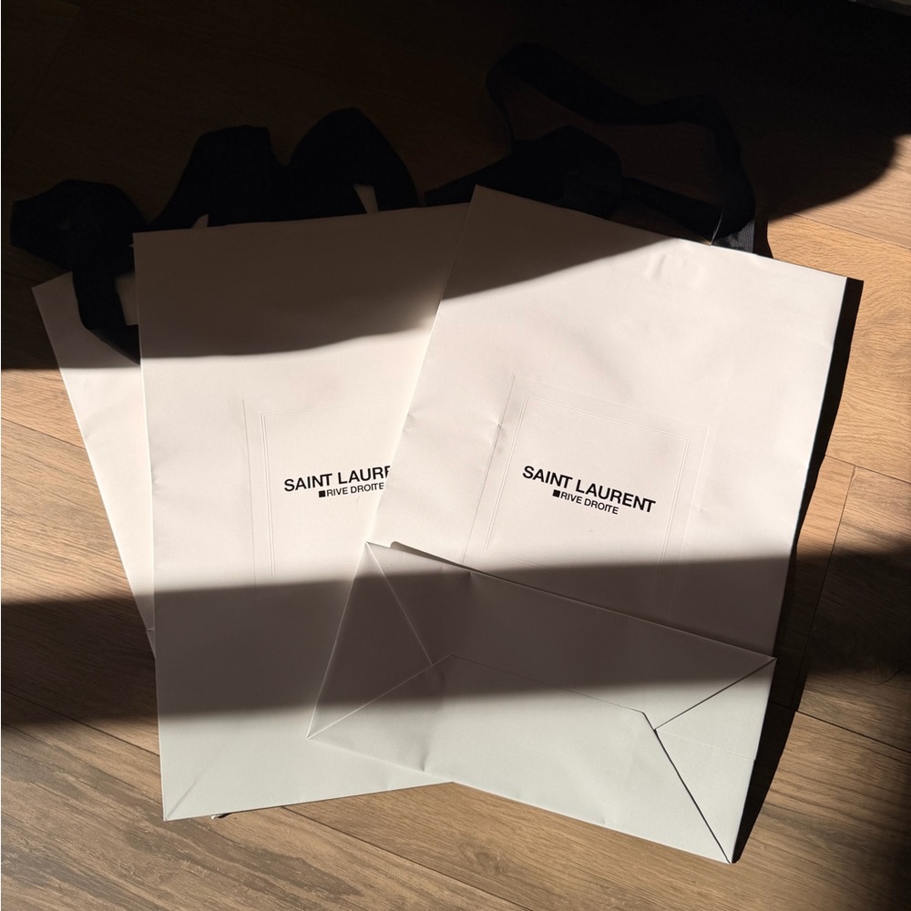 Saint Laurent White Tote Bags with Black Handles